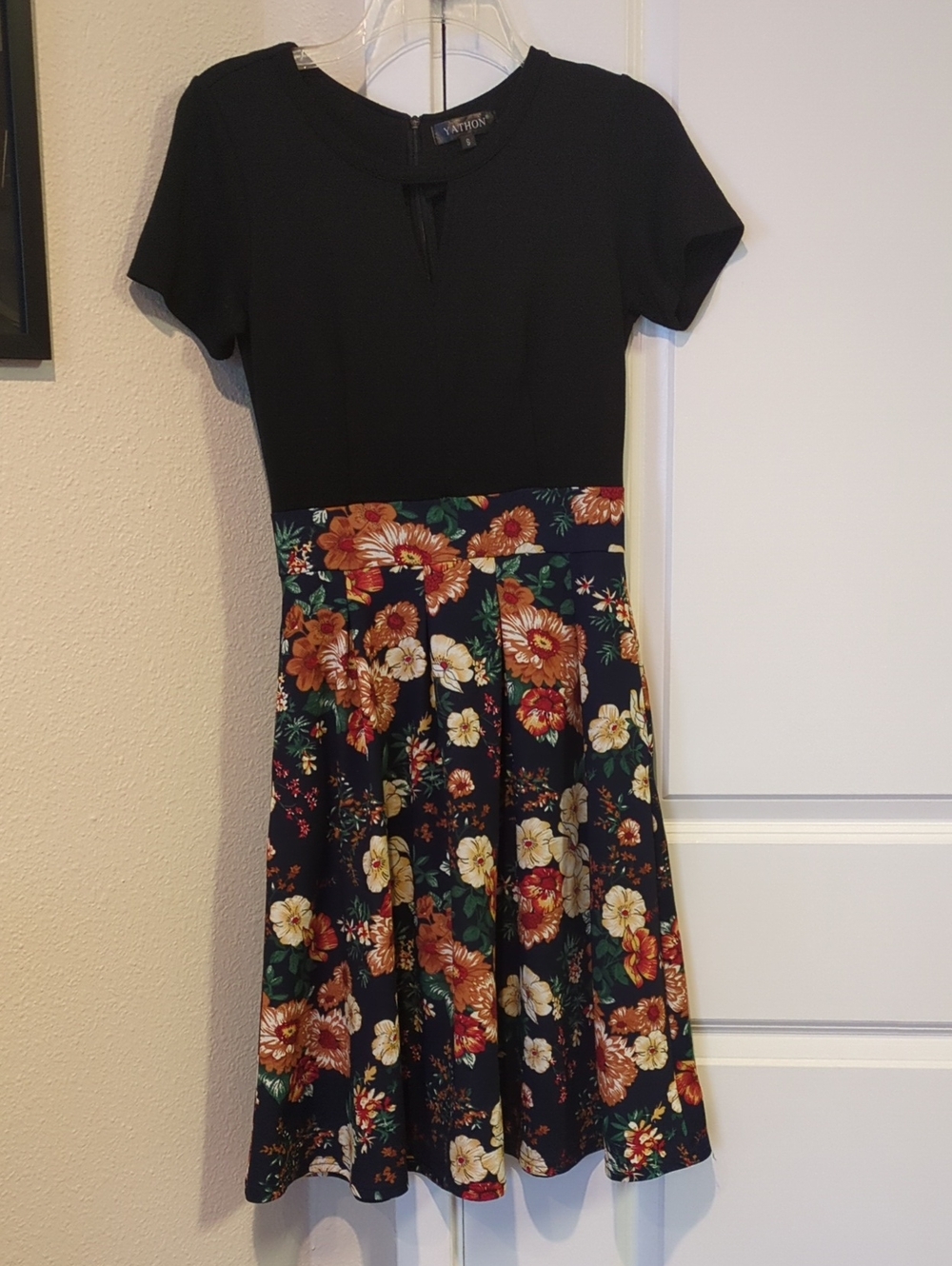 Black Top Floral Skater Dress - Black Floral